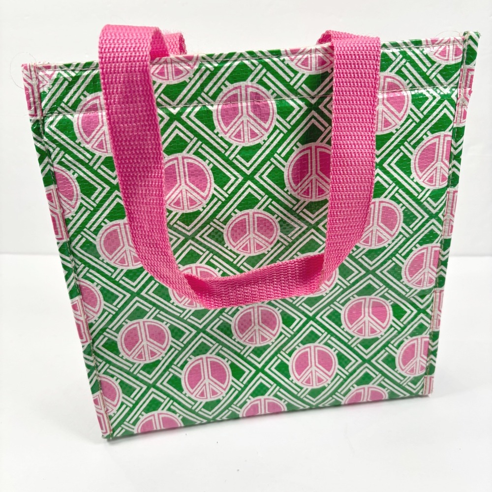 Old Navy Unisex OS Insulated Lunch Bag Pink Green Peace Sign Geometric